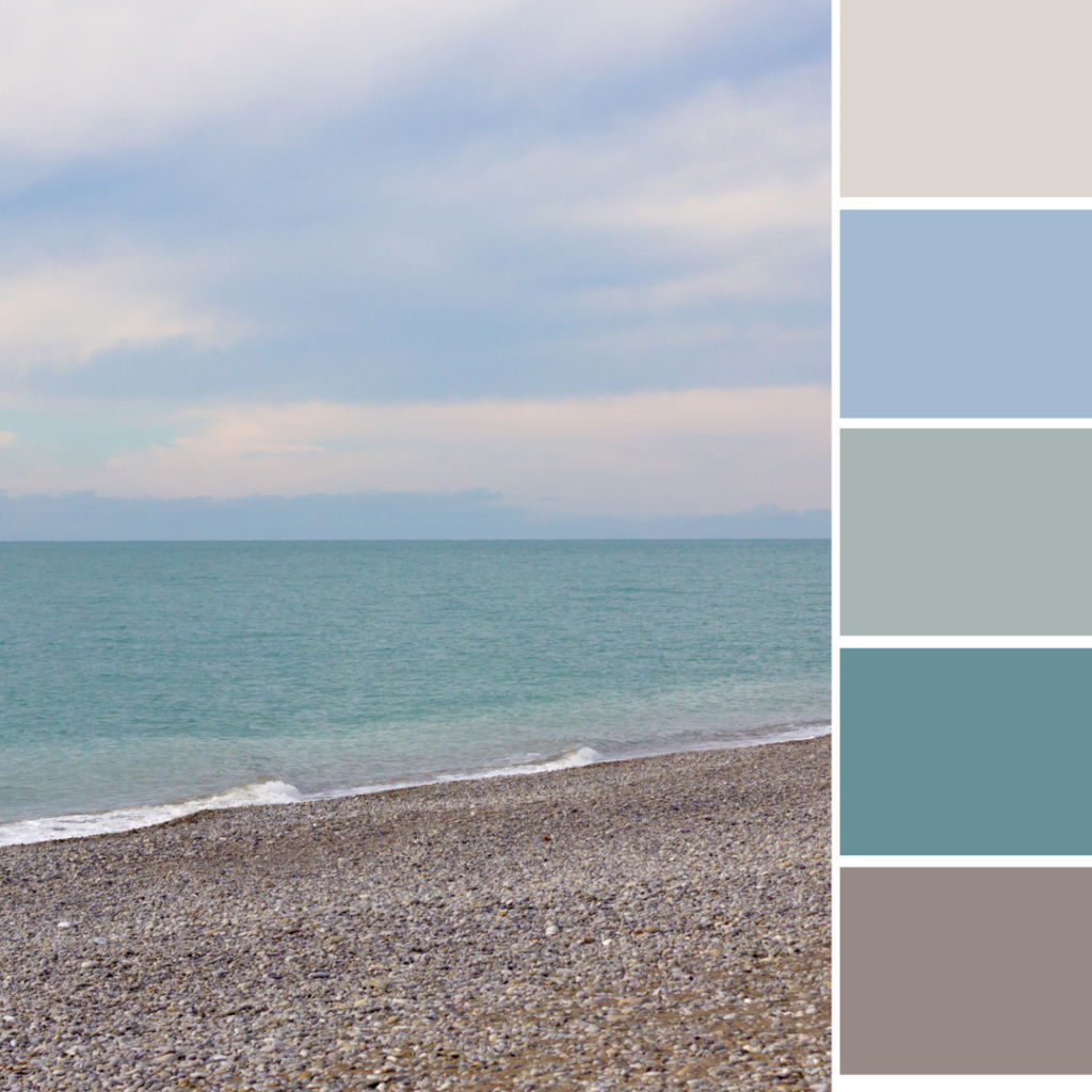 Coastal ocean muted palette with colors and reference picture of the ocean